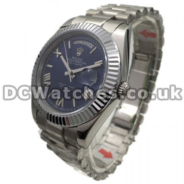 Pretty 41MM Rolex Day-Date II Roman Numerals Fake Watches With Blue Dials UK Online