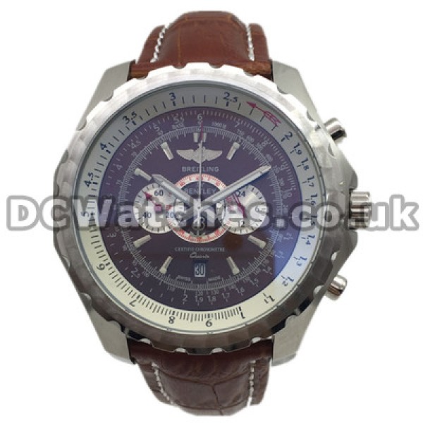 Brown Leather Straps UK Breitling Bentley Brown Dials Replica Watches For Men Online