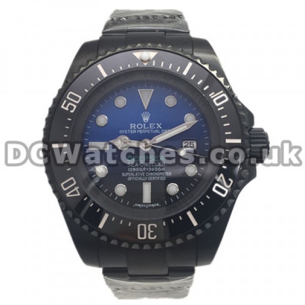 Automatic UK Black Ceramic Bezels Rolex Deepsea Replica Watches With Blue & Black Dials