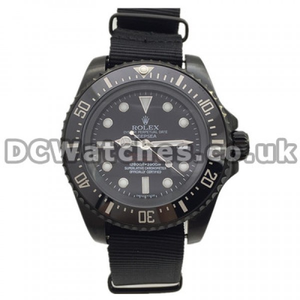 Steady Black Dials Male Rolex Deepsea Copy Watches UK With Black Nylon Straps