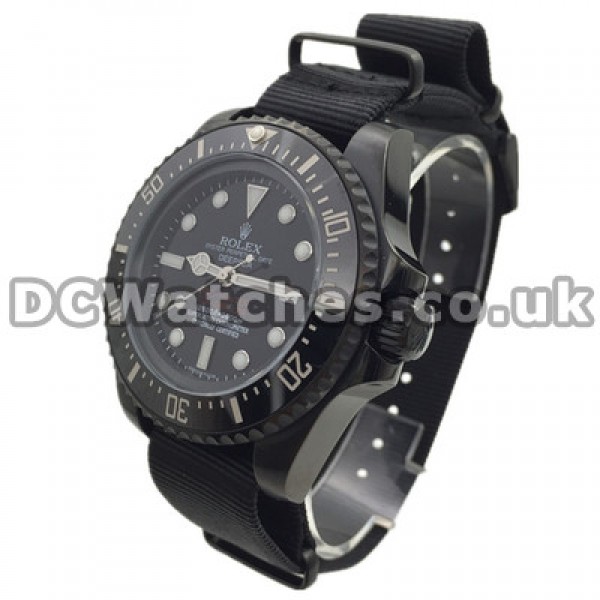 Steady Black Dials Male Rolex Deepsea Copy Watches UK With Black Nylon Straps