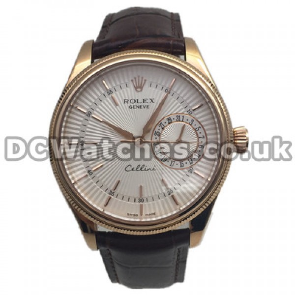 Classic Rolex Cellini White Dials Replica Watches For Men With Rose Gold Cases UK Sale