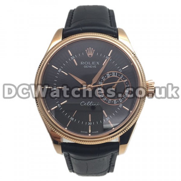 Valuable Swiss Black Dials Rolex Cellini Fake Watches With 39MM Rose Gold Cases UK