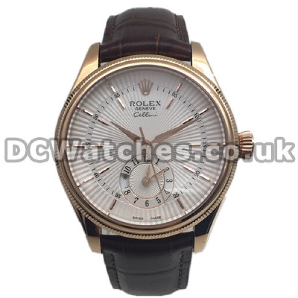 Functional 39MM Rose Gold Cases Rolex Cellini Replica Watches With White Dials UK