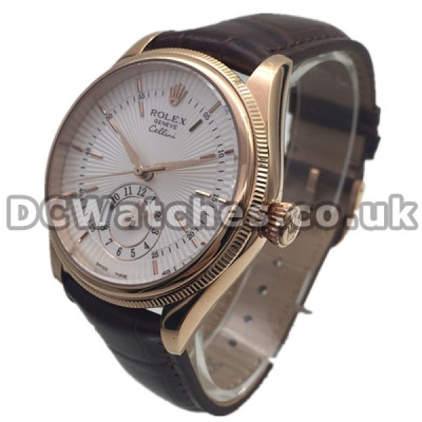 Functional 39MM Rose Gold Cases Rolex Cellini Replica Watches With White Dials UK