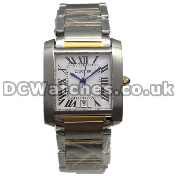 Elegant UK White Dials Cartier Tank Francaise Fake Watches With Steel & Gold Cases And Bracelets