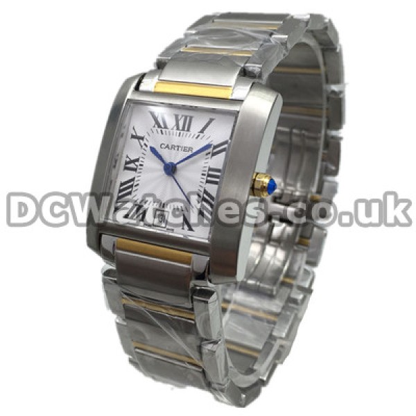 Elegant UK White Dials Cartier Tank Francaise Fake Watches With Steel & Gold Cases And Bracelets