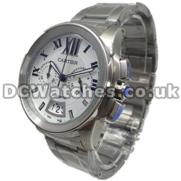 Sturdy Functional Calibre De Cartier Fake Watches For Men With Silver Dials And Black Roman Numerals