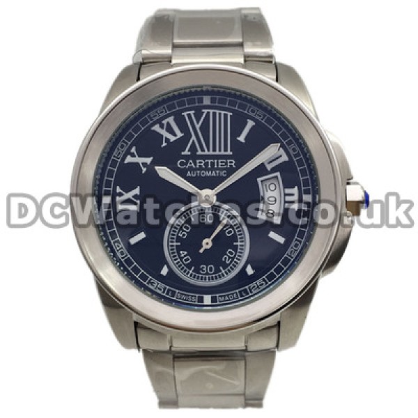 New Black Dials Swiss Calibre De Cartier Copy Watches With Roman Numerals And Silver Hands