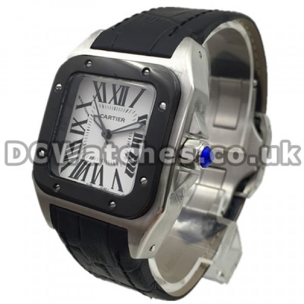 Cool Black Bezels Cartier Santos 100 Fake Watches With 33MM Steel Cases For UK