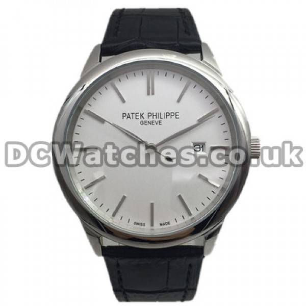 Silver Stripe Indexes UK Philippe Calatrava Replica Watches For Men With Steel Cases