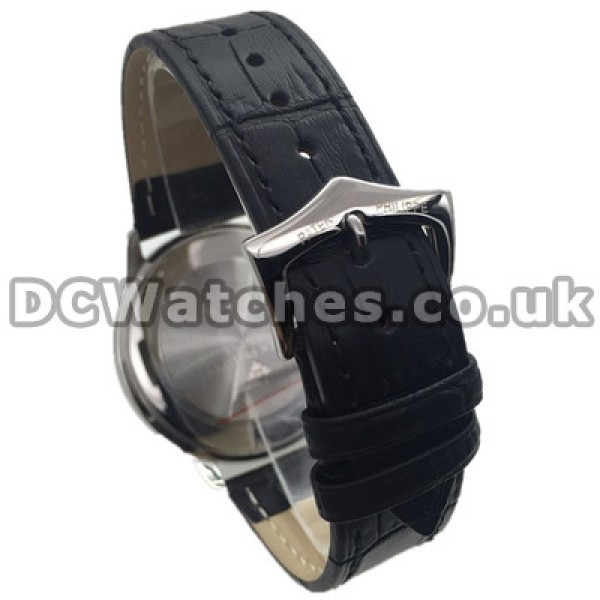 43MM Black Dials Patek Philippe Calatrava Quartz Fake Watches With Black Crocodile Straps