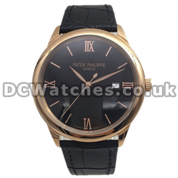 Swiss 43MM Patek Philippe Calatrava Copy Watches With Rose Gold Steel Cases For Men