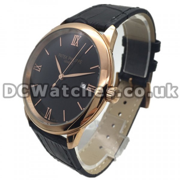 Swiss 43MM Patek Philippe Calatrava Copy Watches With Rose Gold Steel Cases For Men