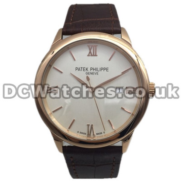 Patek Philippe Calatrava UK Replica Watches With White Dials And Rose Gold Steel Cases
