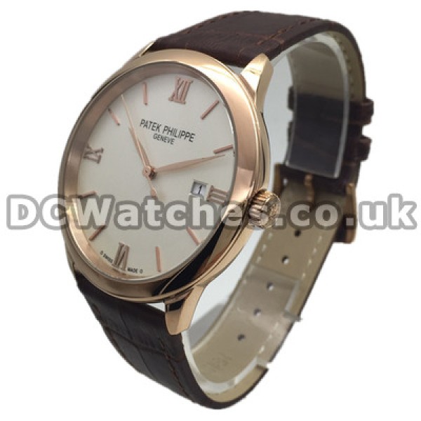 Patek Philippe Calatrava UK Replica Watches With White Dials And Rose Gold Steel Cases