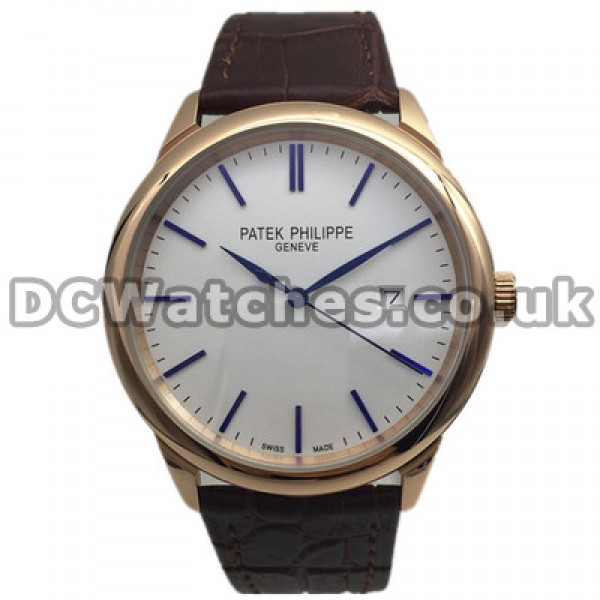 Blue Hands Swiss Patek Philippe Calatrava Copy Watches With White Dials UK Sale