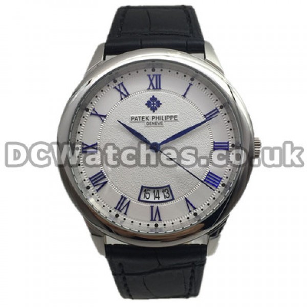 Fashionable Swiss Patek Philippe Calatrava Fake Watches With White Dials And Blue Hands