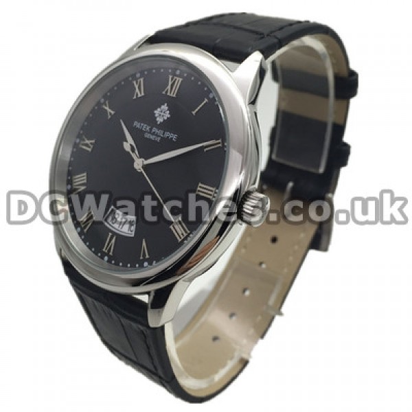 New Male Black Dials Patek Philippe Calatrava Copy Watches With Silver Roman Numerals UK