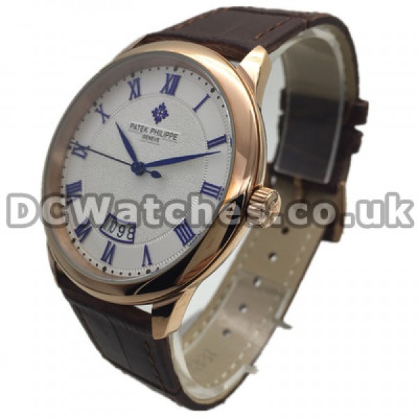 43MM UK Rose Gold Steel Cases Patek Philippe Calatrava Replica Watches With White Dials