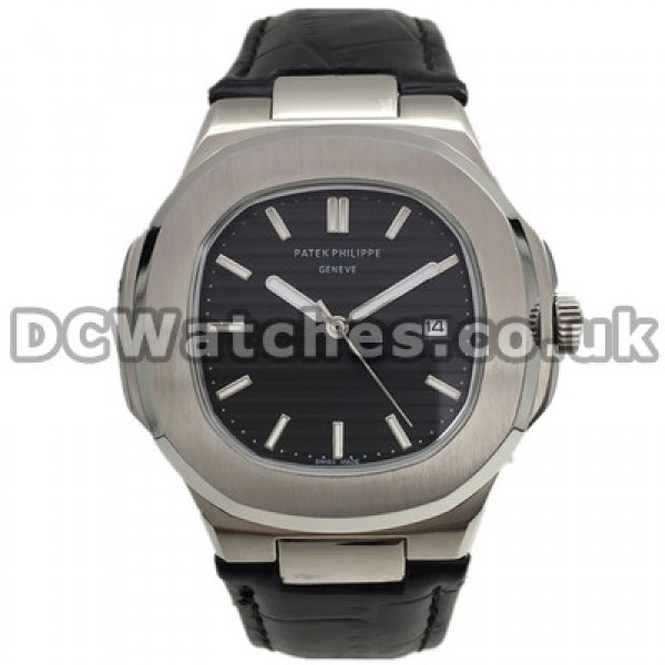 Black Leather Straps Swiss Patek Philippe Nautilus Copy Watches With 40MM Quartz Movements