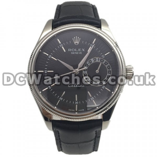 Elegant Male 39MM Rolex Cellini Replica Watches With Black Dials And Black Straps