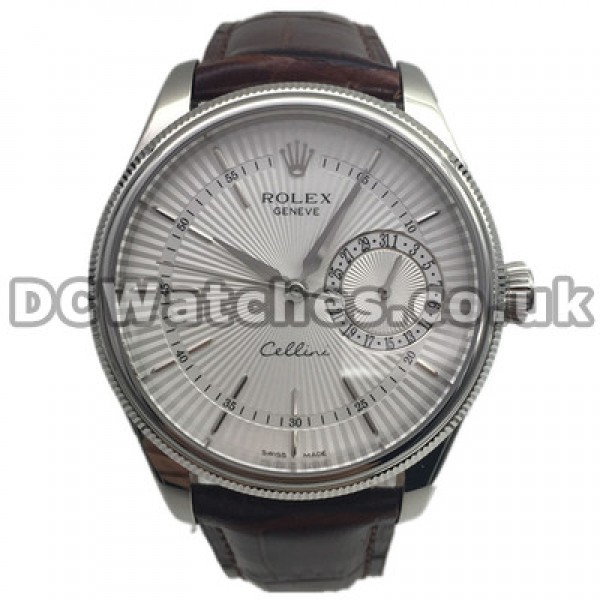 Steel Cases UK Rolex Cellini Fake Watches With White Dials And Brown Straps