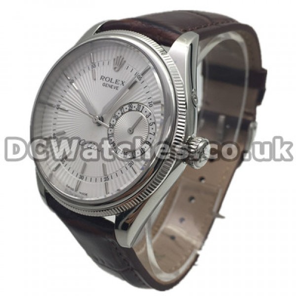 Steel Cases UK Rolex Cellini Fake Watches With White Dials And Brown Straps