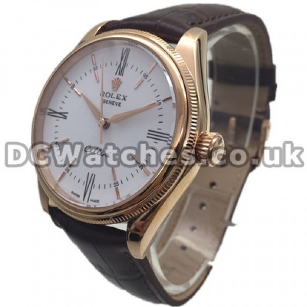 Classic Black Roman Numerals Rolex Cellini Fake Watches With 39MM Rose Gold Steel Cases