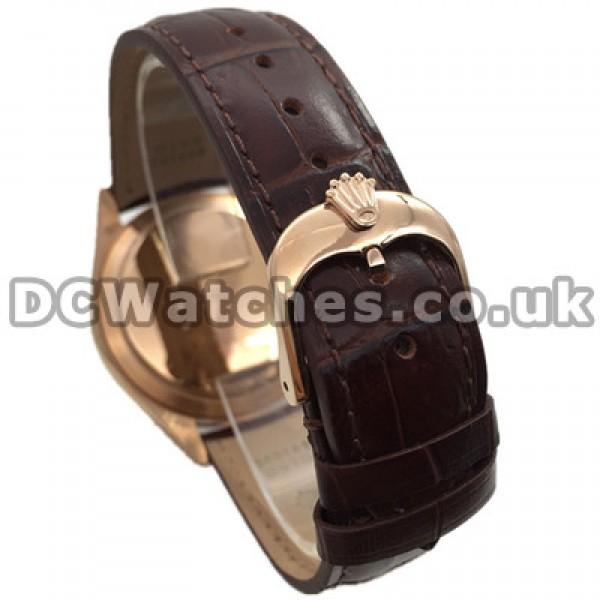 Classic Black Roman Numerals Rolex Cellini Fake Watches With 39MM Rose Gold Steel Cases