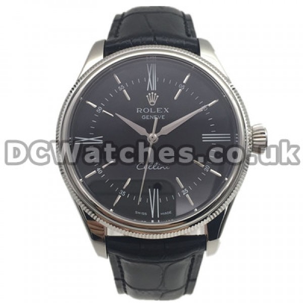 Self-winding Movements Rolex Cellini Replica Watches UK With Steel Cases And Black Dials