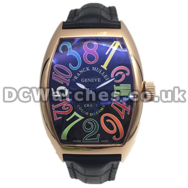 Valuable Rose Gold Steel Franck Muller Crazy Hours Copy Watches UK With Black Dials