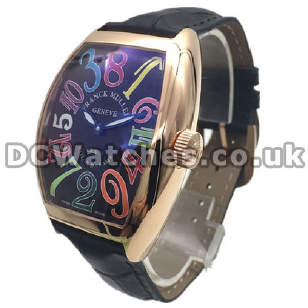 Valuable Rose Gold Steel Franck Muller Crazy Hours Copy Watches UK With Black Dials