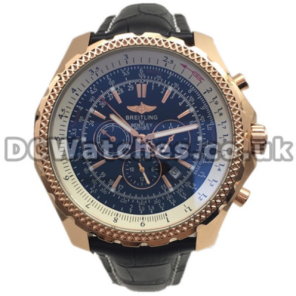 Swiss Luxury Black Dials Breitling Bentley Copy Watches With Rose Gold & Steel Cases For UK