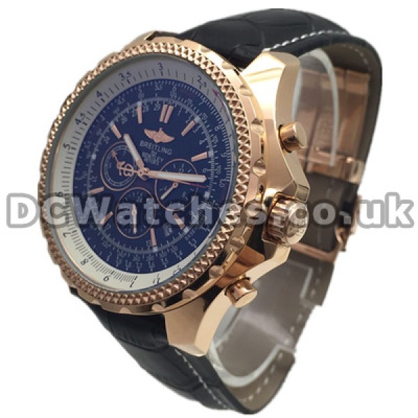 Swiss Luxury Black Dials Breitling Bentley Copy Watches With Rose Gold & Steel Cases For UK