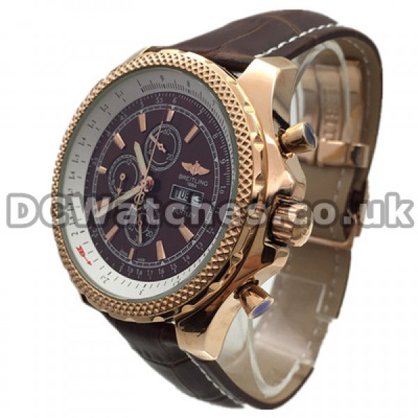Elegant Brown Straps UK Breitling Bentley Replica Watches With 48MM Rose Gold & Steel Cases