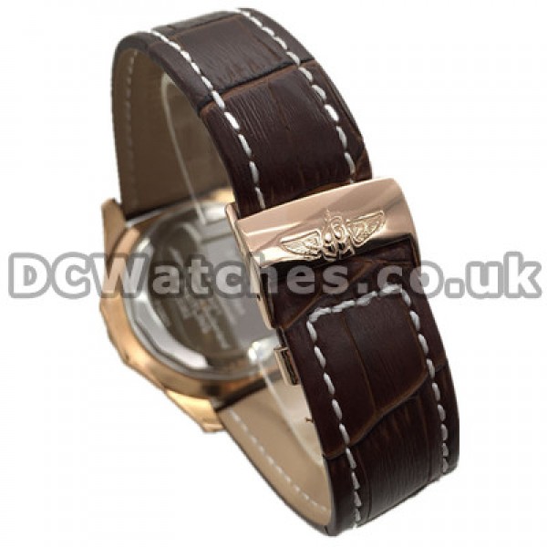 Elegant Brown Straps UK Breitling Bentley Replica Watches With 48MM Rose Gold & Steel Cases