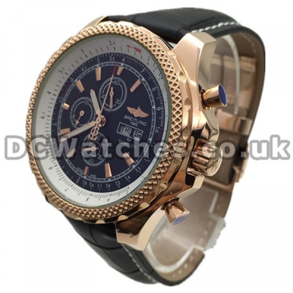 Fashionable Male Black Dials Breitling Bentley Fake Watches With Black Crocodile Straps UK