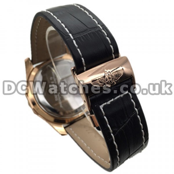 Fashionable Male Black Dials Breitling Bentley Fake Watches With Black Crocodile Straps UK