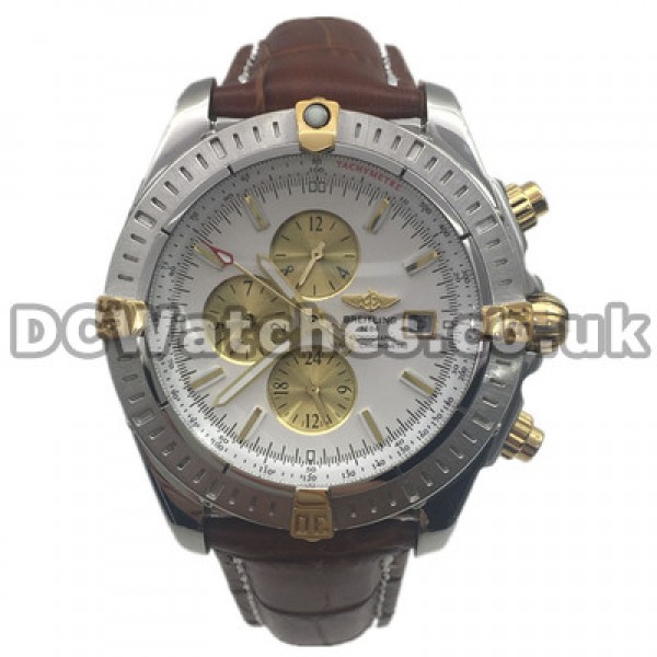 New 44MM Gold & Steel Cases Breitling Chronomat Evolution Replica Watches With White Dials
