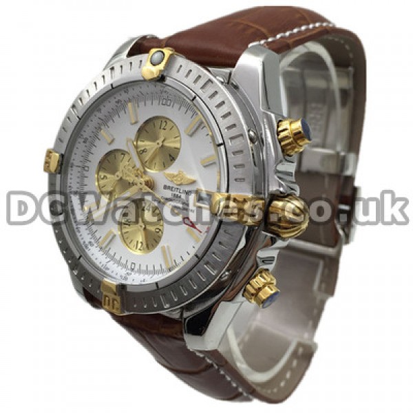 New 44MM Gold & Steel Cases Breitling Chronomat Evolution Replica Watches With White Dials