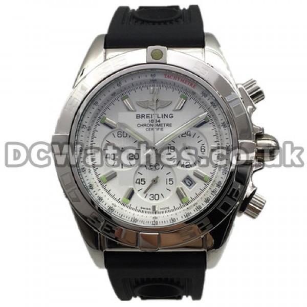 Modern White Dials Quartz Movements Breitling Chronomat Evolution Fake Watches With Black Rubber Straps