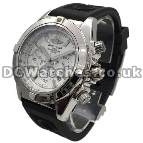Modern White Dials Quartz Movements Breitling Chronomat Evolution Fake Watches With Black Rubber Straps