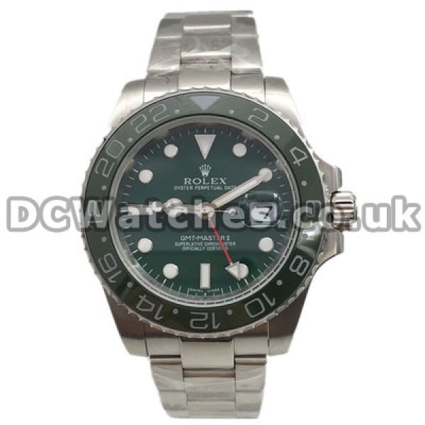 Novel Green Dials Male Rolex GMT Master II Replica Watches With Red GMT Hands And Steel Cases