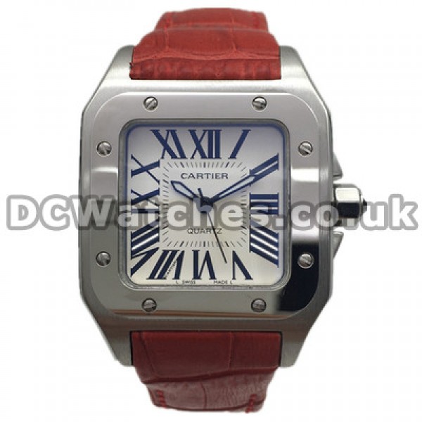 Pretty Steel Cases Swiss Cartier Santos 100 Fake Watches With White Dials 33MM