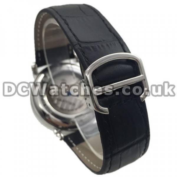 Special 41MM Black Alligator Straps Calibre De Cartier Fake Watches For Men With White Dials