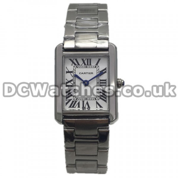 Female Popular Swiss Silver Dials Cartier Tank Francaise Copy Watches With White Gold Bracelets