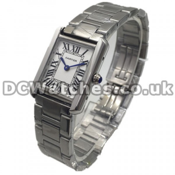 Female Popular Swiss Silver Dials Cartier Tank Francaise Copy Watches With White Gold Bracelets