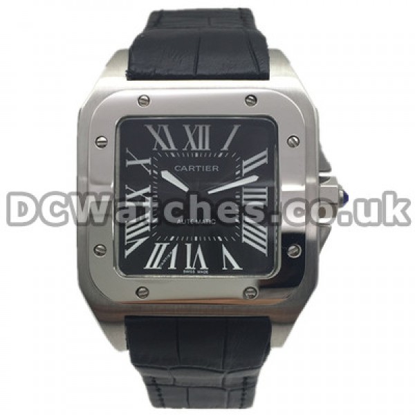 Sturdy White Roman Numerals Cartier Santos 100 Replica Watches With Black Dials Sale