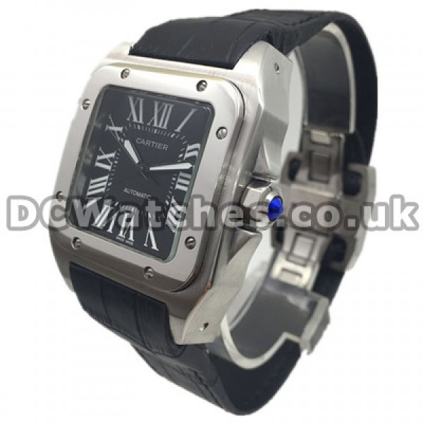 Sturdy White Roman Numerals Cartier Santos 100 Replica Watches With Black Dials Sale